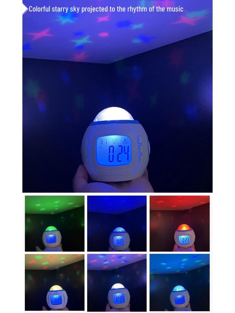 Colorful Starry Sky Alarm Clock with Music, Projection, Snooze & Night Light - Ideal Gift for Students & Kids