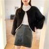 2022 Ladies Pearl Knit Lantern Sleeves Imitation Mink Fleece Sweater Cardigan Jacket Women