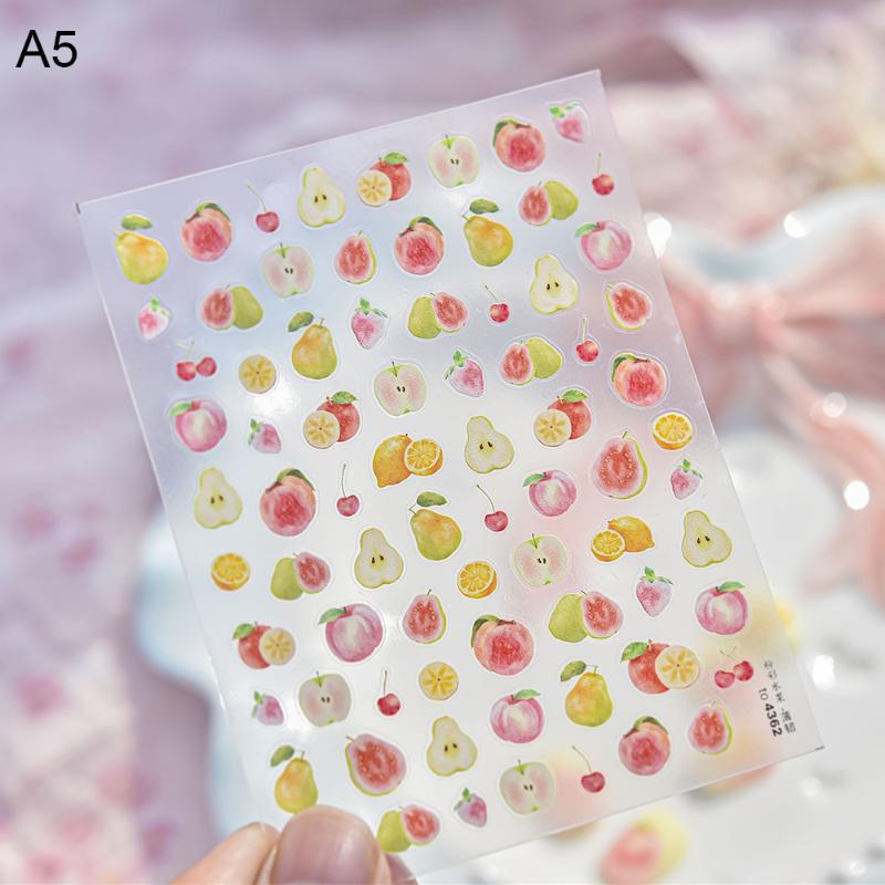 Kawaii Red Jelly Tomato Nail Art Sticker Bowknot Star Cute Summer Fruit 5D Fruit Self Adhesive Nail Art Decals For Summer Diy