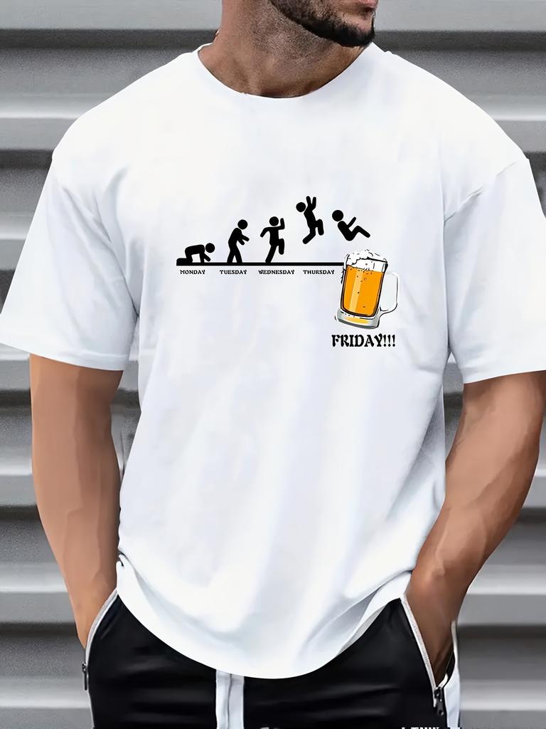 Monday To Friday Beer Evolution Design T Shir Men's Cotton Tee Women Summer Oversized Novelty Streetwear Streetwear Trendy Top