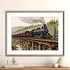 Watercolor Vintage Steam Train Railroad Locomotives Mountain Landscape Poster Canvas Painting Wall Art Pictures Home Decor