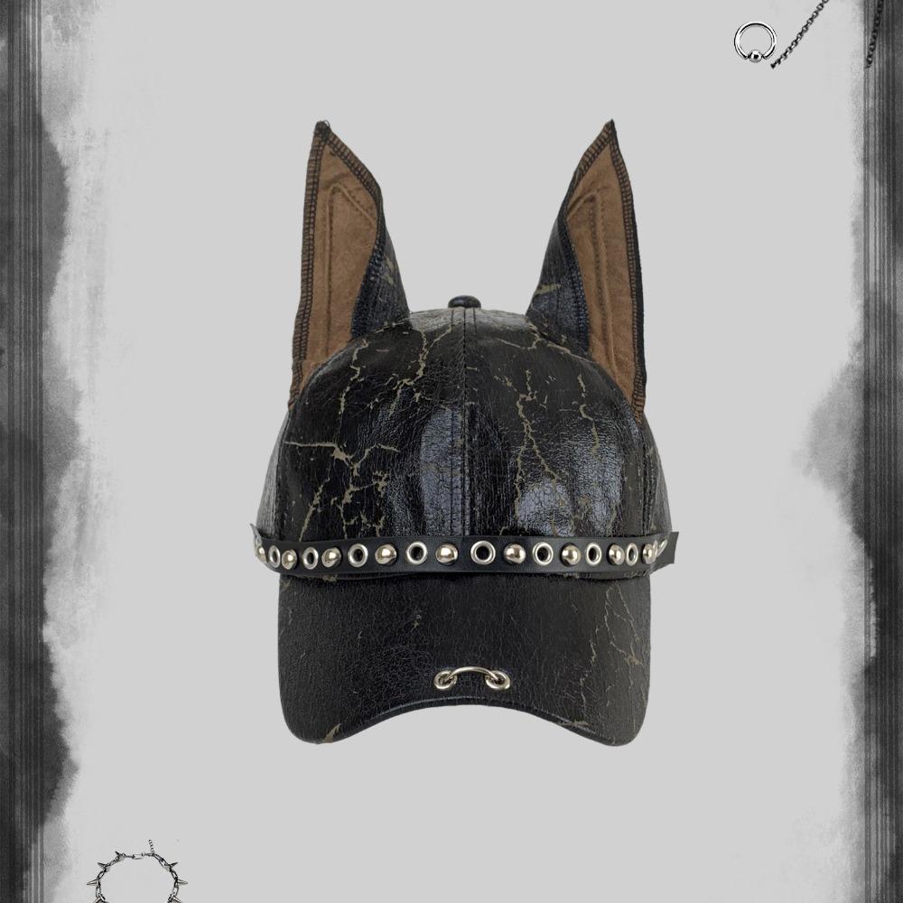 Fashion Punk Doberman Dog Ears Baseball Caps Adjustable PU Leather Rivet Hats y2k Spice Girl Sunshade Hip Hop Hats For Man Women