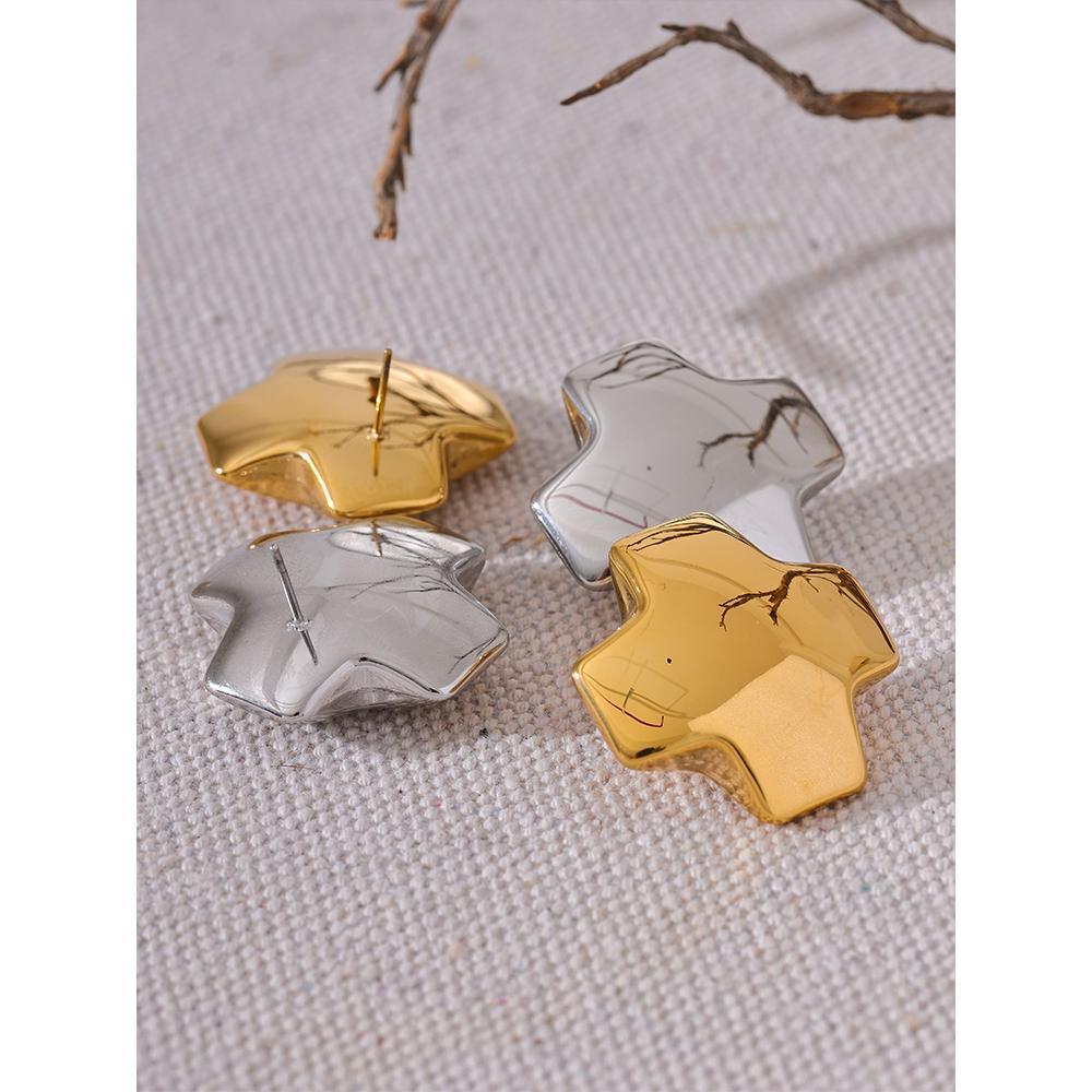 Eetit High Quality Glossy Smooth Stainless Steel Chunky Cross Big Stud Earrings Minimalist Texture Daily Jewelry Accessories
