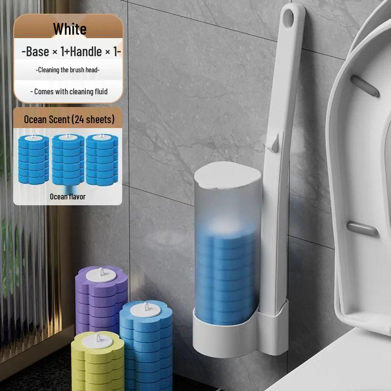 Wall-Mounted Disposable Toilet Brush Set with Replacement Head - No Dead Angle Design for Household Bathroom Cleaning