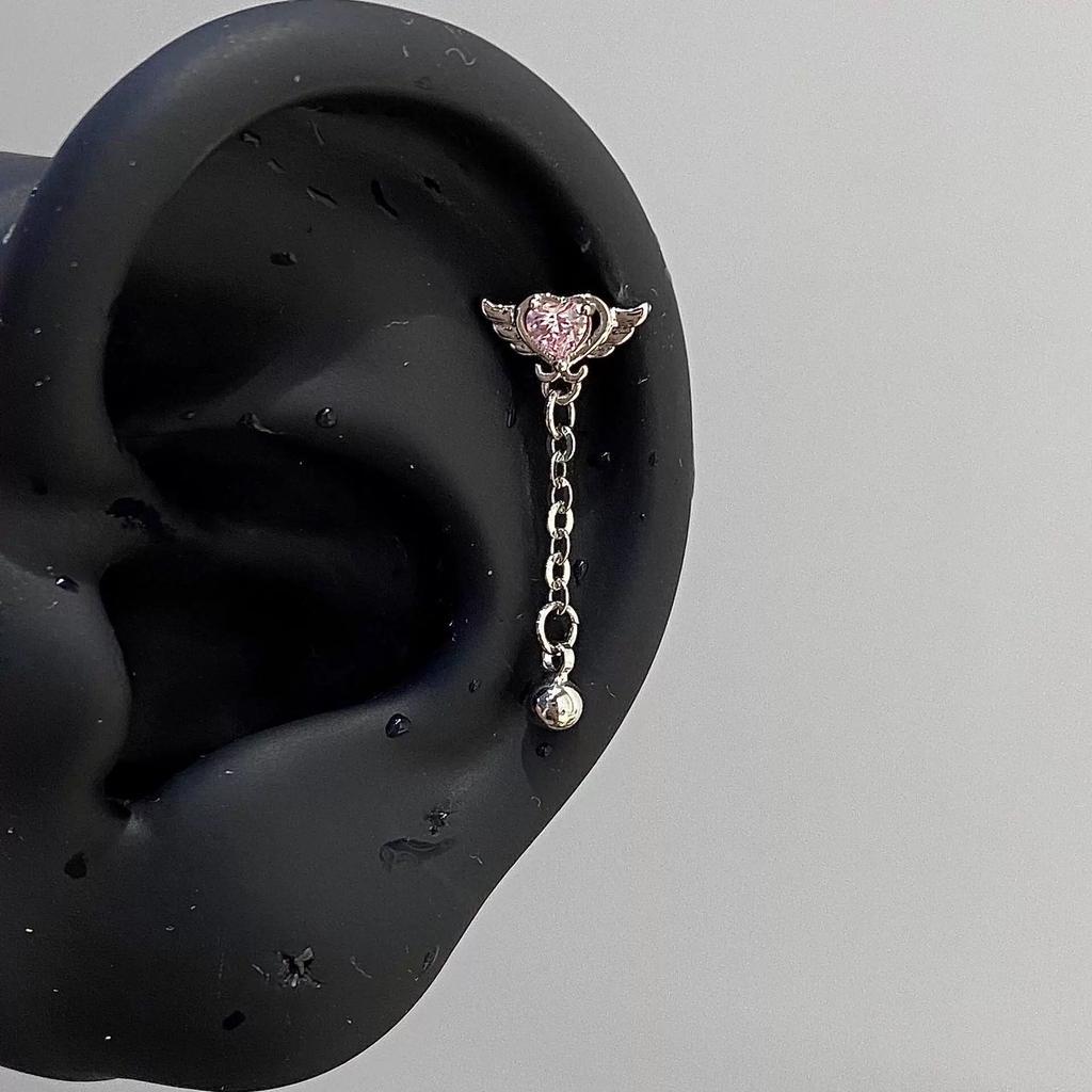 1 Pcs Pink Love Heart Wings Star Pendant Ear Bone Nail 316L Stainless Steel Piercing Earring Punk Jewelry Women Accessories