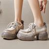 Mode GKTINOO Dicksohlige Erhöhende Pumps 2024 Frühling Neu Echtes Leder Schnürschuhe Vielseitige Retro Damen Plateau Schuhe