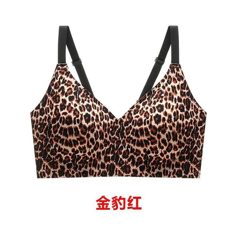Plus Size Leopard Print Wireless Push Up Comfortable Bra