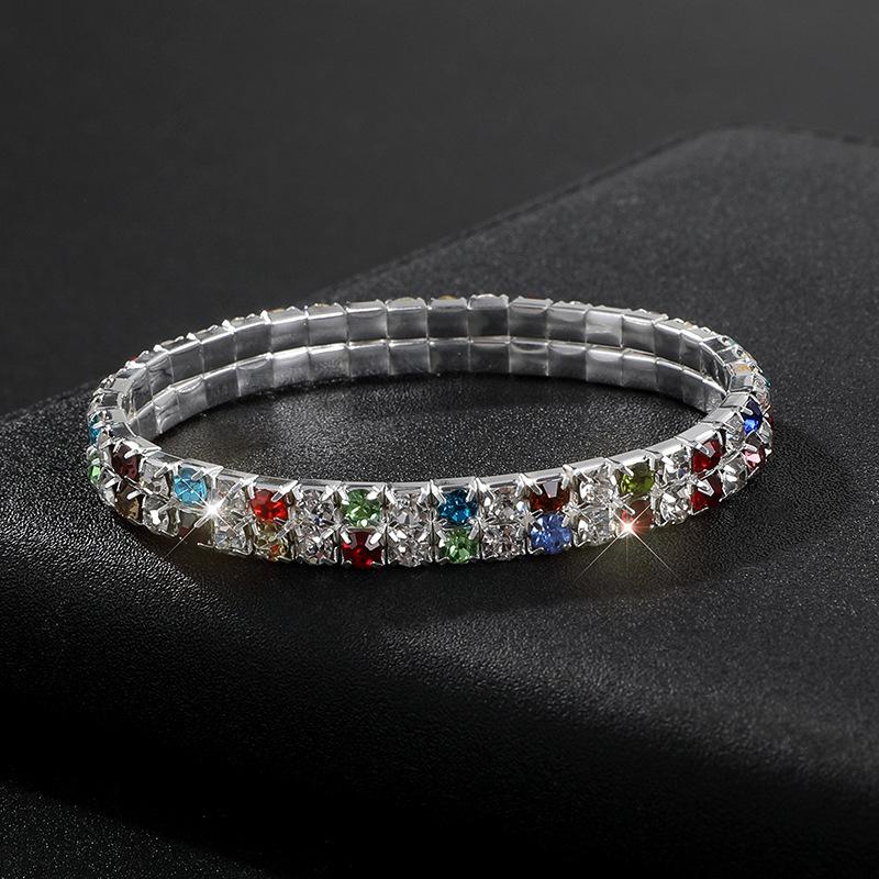 Full Diamond Bracelet Exaggerated Rhinestone Bracelet Bridal Crystal Two Rows Elastic Line Bracelet Female