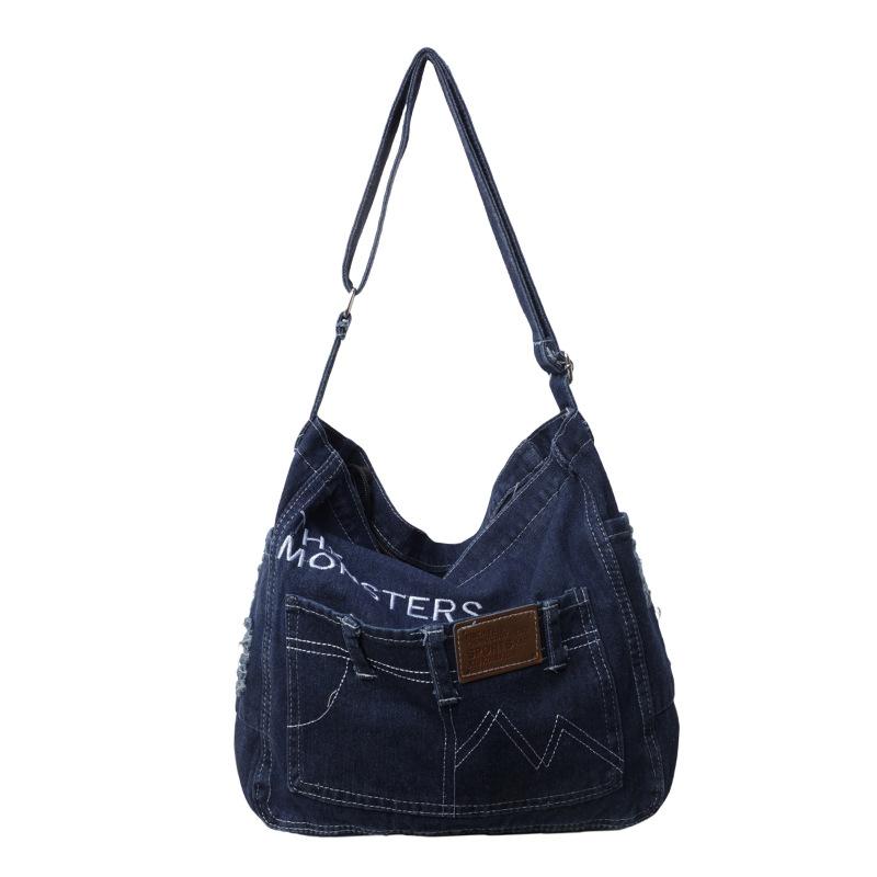 New denim shoulder bag fashionable and versatile simple shoulder bag messenger bag student school bag