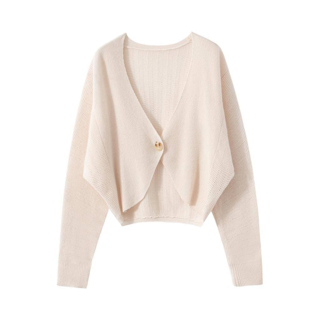 Fashionable Summer V-Neck Knit Cropped Cardigan with Sun Protection