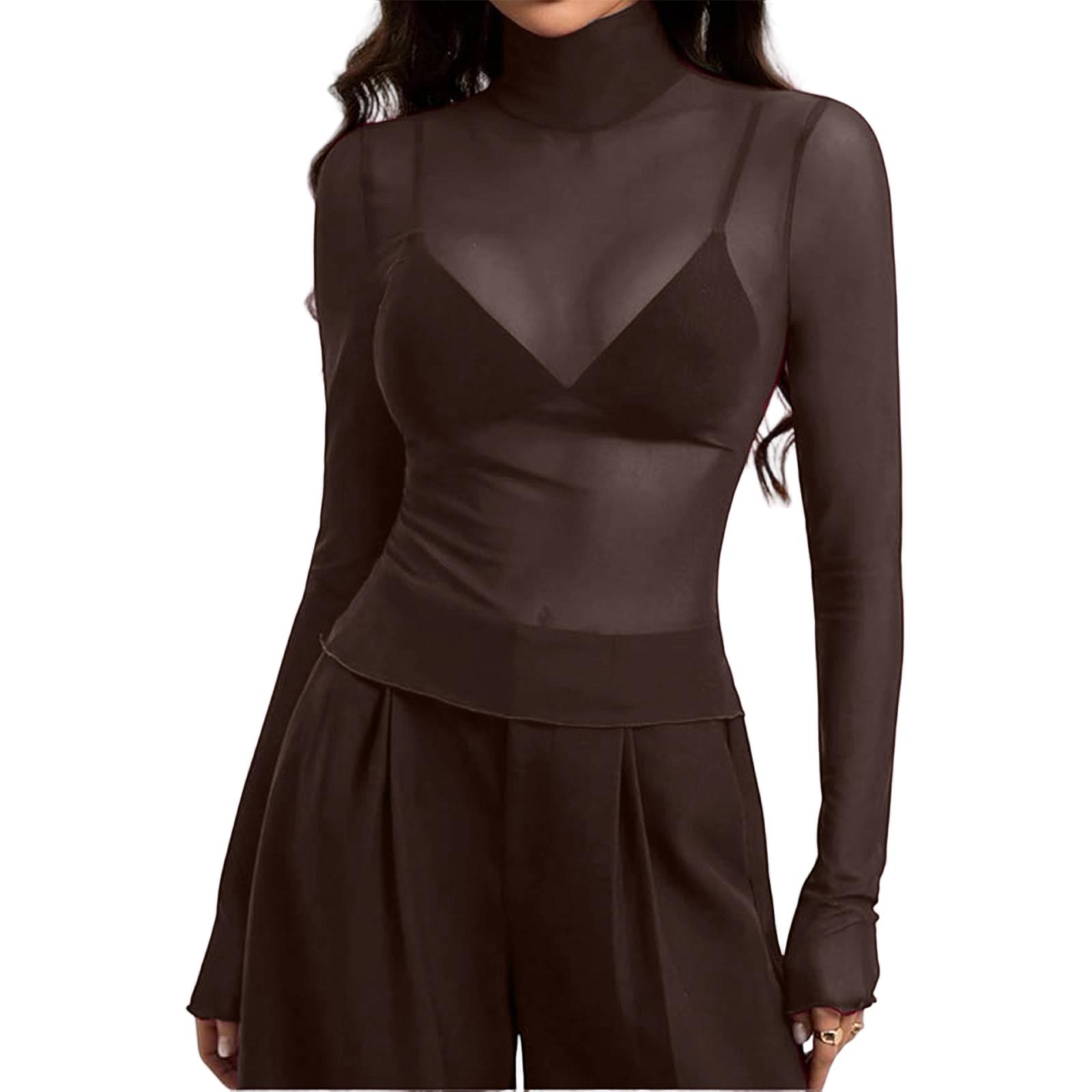 женский модный и элегантный кружевной топ XXL коричневый