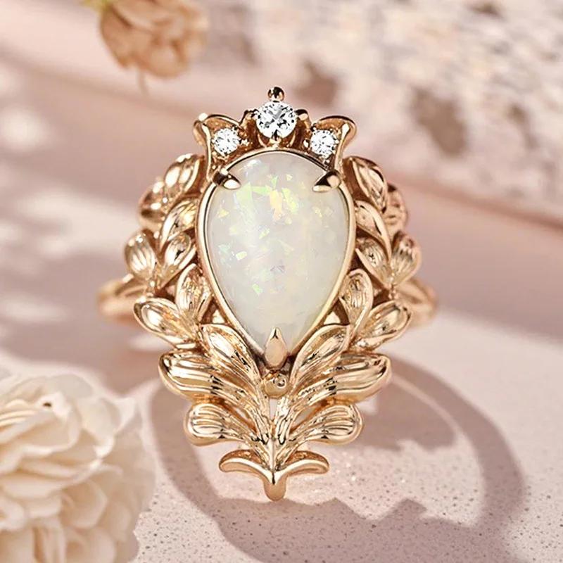 

Европейский и американский новый модный стиль посещает банкетные украшения капля воды австралийское сокровище лист кольцо женское 10