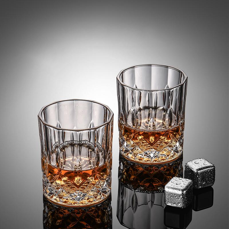 2pcs Set 10.8oz 315ml Foreign Wine Glasses Creative Crystal Carving Whiskey Glass Scotch Bourbon Vodka Cup Transparent Drinkware