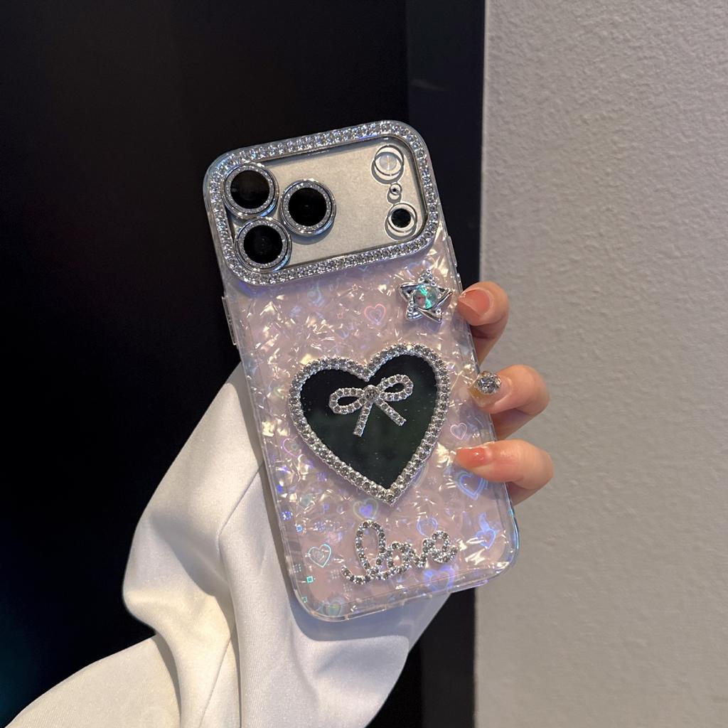 Fine Hole Love Shell Pattern Is Suitable for iPhone17ProMax/15Pro Mobile Phone Case Love Mirror IP15.