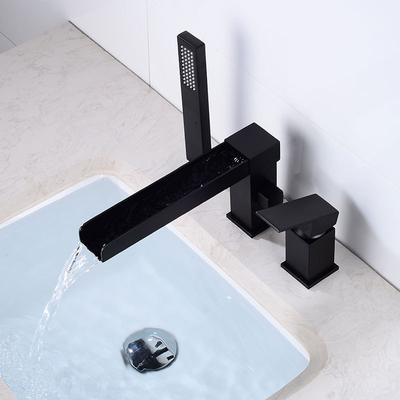 Badezimmerwaschbeckenarmatur mit Duschkopf schwarz weit verbreitet Wasserfallarmatur Luxus Waschbeckenmischer Warm und Kalt Duschraum Waschbecken Armatur