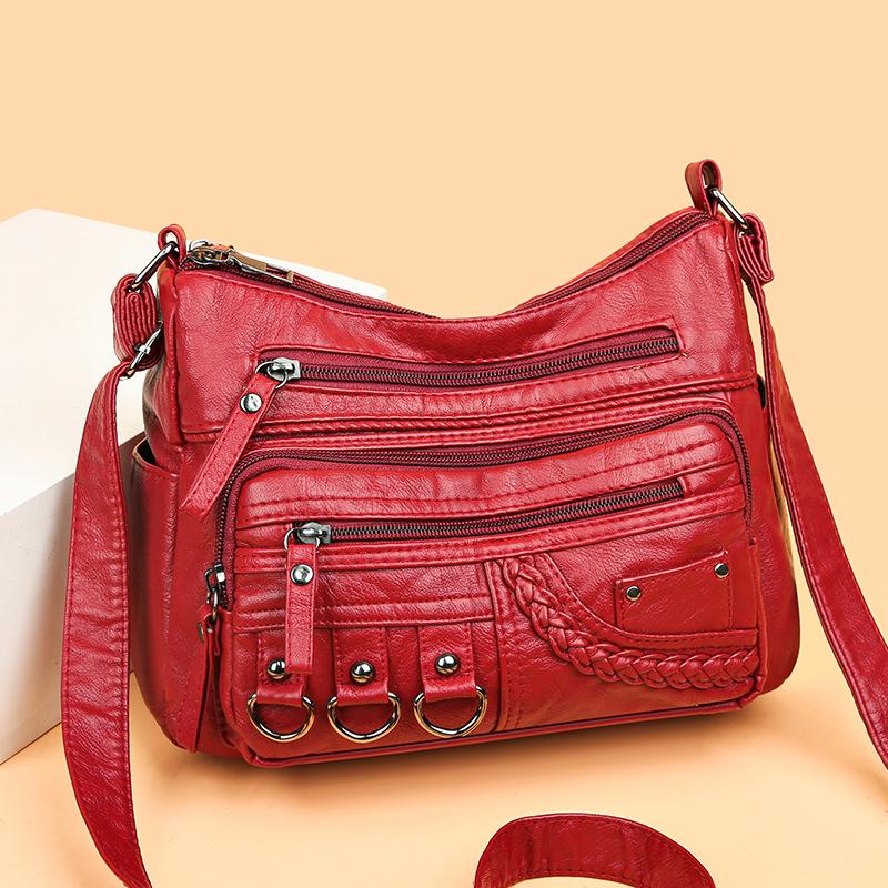 Trendy 2025 Washed Leather Shoulder Bag for Middle-aged & Elderly Women