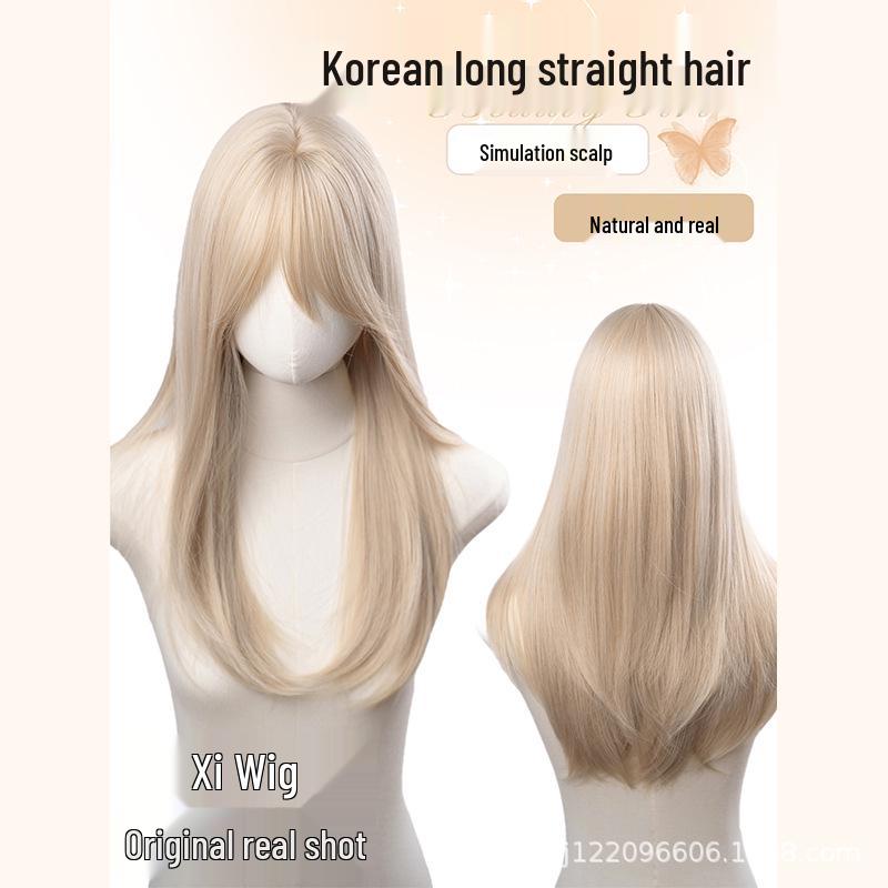 Women s Long Straight Korean Style Wig in Milk Coffee with Bangs