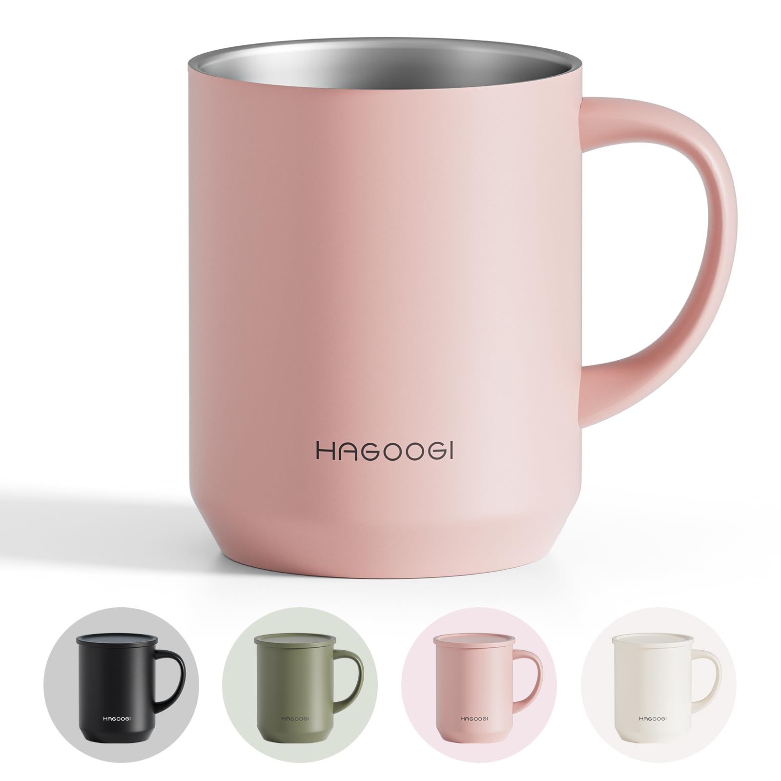 

Кружка HAGOOGI с функцией сохранения тепла или вакуумной изоляцией, керамическая, двойная, простая и идеальная для дома или из нержавеющей стали, кофейная, для дня, розовая крышка, для холодных напитков, 360 мл, кружка, розовый