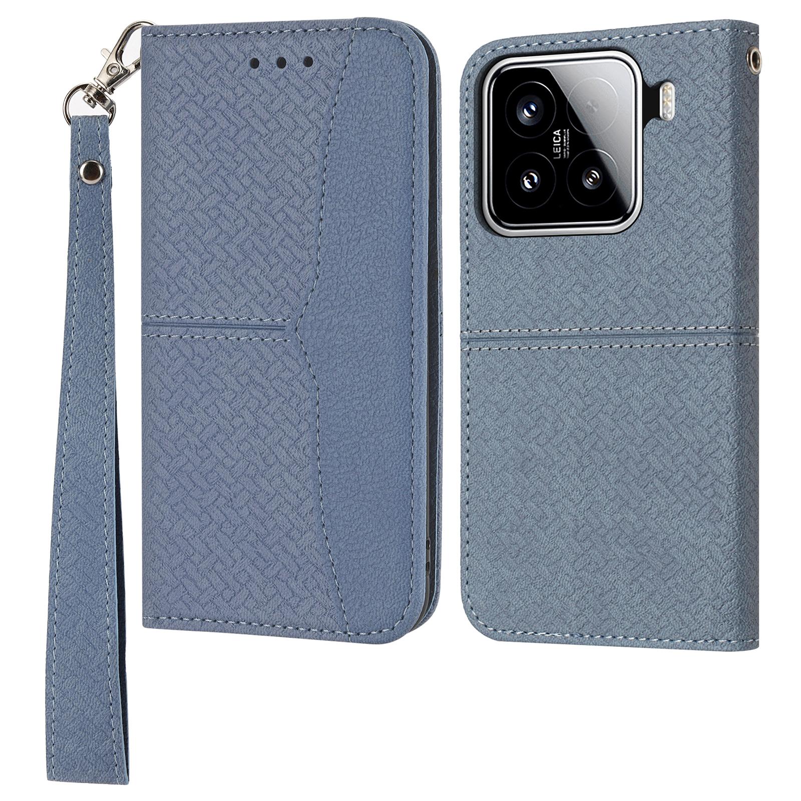 

Чохол-гаманець із натуральної шкіри для Xiaomi 15 із плетеною текстурою Grey