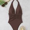 Seksowny Bikini Kostium Kąpielowy z Głęboko Wyciętym Dekoltem, Odkrytymi Plecami i Wiązaniem na Szyi, Dopasowany, na Plażę