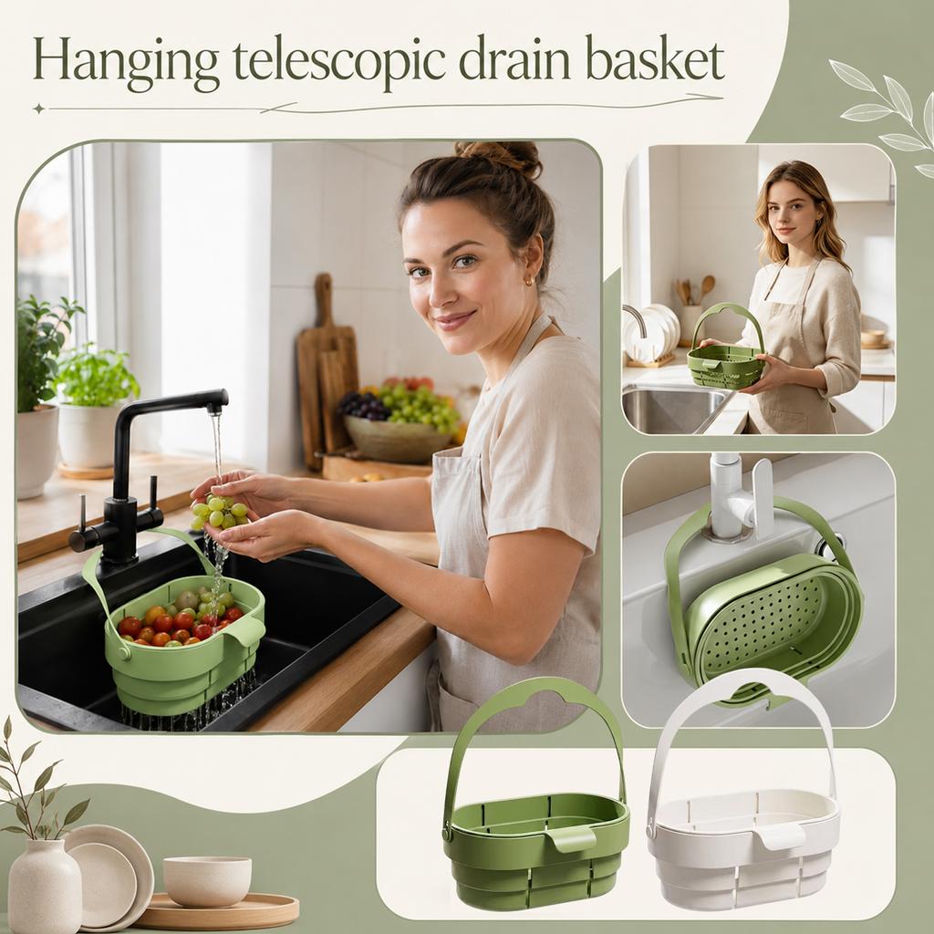 Hanging Expandable Colander for Kitchen Sink, Thickened Strainer Basket for Washing Vegetables and Rinsing Rice, -Saving Storage