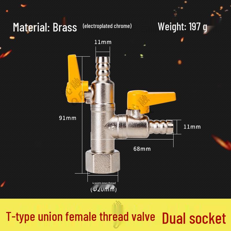Thickened All-Copper 4-Point Natural Gas Ball Valve with Internal/External Thread and Single Nozzle Tee Switch