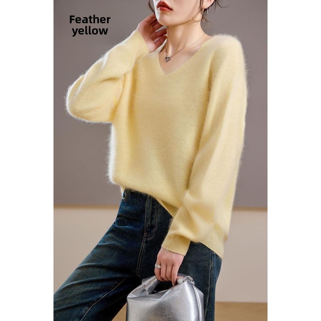 5% Cashmere 95 Wool Round Neck/V-neck Seamless Brushed Cashmere Sweater Women's Sweater