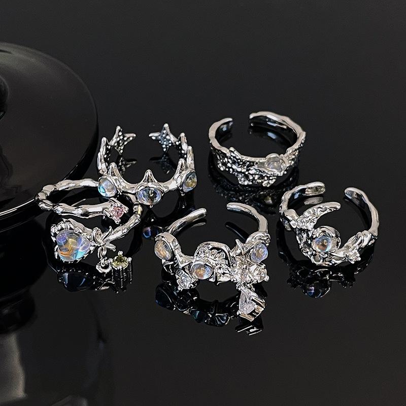 Moon Opening Adjustable Ring Temperament Niche Cold Sense High Sense Light Luxury Women'S Moonstone Ring