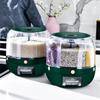 Household Grains Storage Container with 6 Unit Convenient Dry Cereal Organizers Bucket Sealed Rotating Rice Dispenser