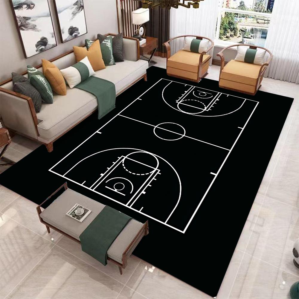 Soccer Field Basketball Court Carpet Mat Rug Sports Theme Home Decoration with Realistic Stadium Design for Living Room Bedroom