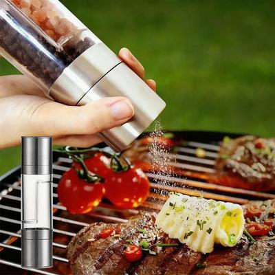2-in-1 Salt And Pepper Grinder Set Adjustable Coarseness Manual Spice Mill with Glass Jar Stainless Steel Refillable Kitchen Shaker Bottle
