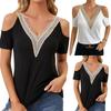 Womens Spring Tops V Neck Cold Shoulder Summer Shirts for Women Lace Trim Design Womens Summer Shirts Casual Style