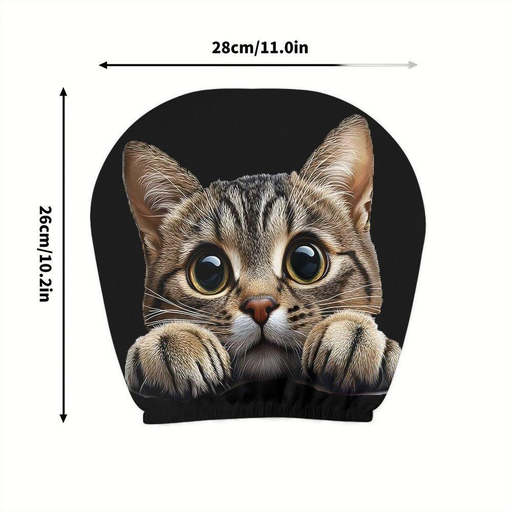 2 pezzi Coperchi per Poggiatesta Auto Stampa Gatto Arancione Occhi Grandi Carini, Morbido e Confortevole Poliestere a Maglia, Design Elastico, Vestibilità Universale per Interni Auto
