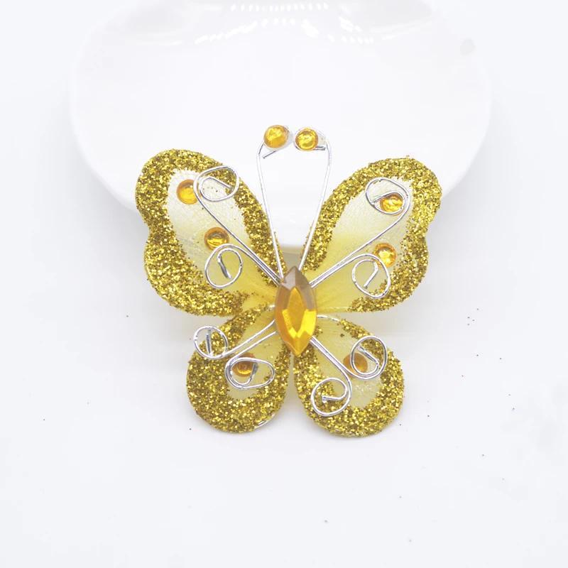 4 Stück Bling Puder Harz verzierte Drahtgeflecht Schmetterlingsapplikationen für Kleidung Hut Schuhe Nähaufnäher DIY Kopfschmuck Haarspangen Dekor
