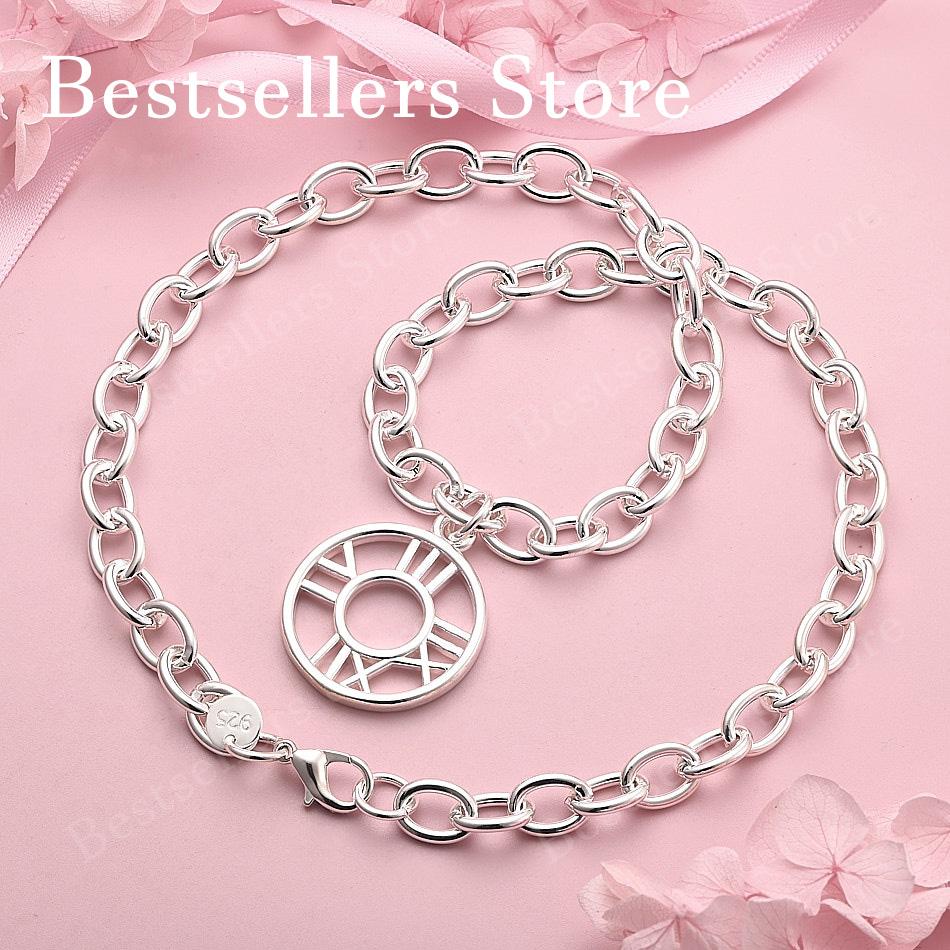 925 Sterling Silver Delicate Roman Numeral Round Pendant Necklace for Women - Fashionable Party Wedding Gift Jewelry