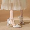 White Stiletto High Heels with Two-Way Butterfly Design - Perfect for Weddings