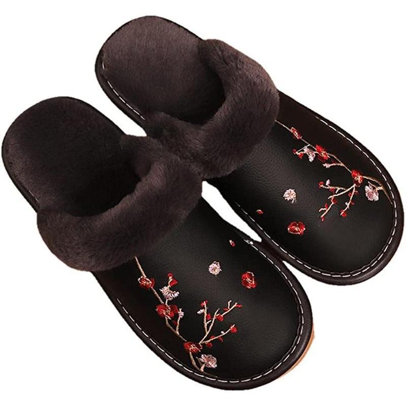 Leather slippers, genuine leather, natural leather, plain, embroidered, plum pattern, bamboo pattern, both men s and women s sizes, men s, women s,