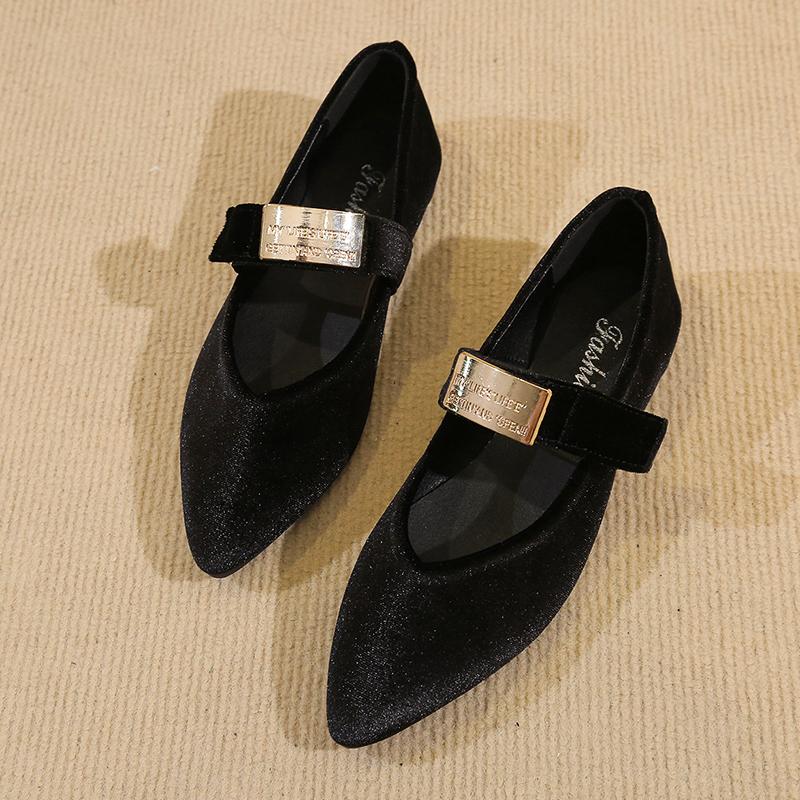 Women's Shoes Slip-on Women's Flats Metal Decoration Dress Flats Women Sexy Pointed Toe Flat Low Heels