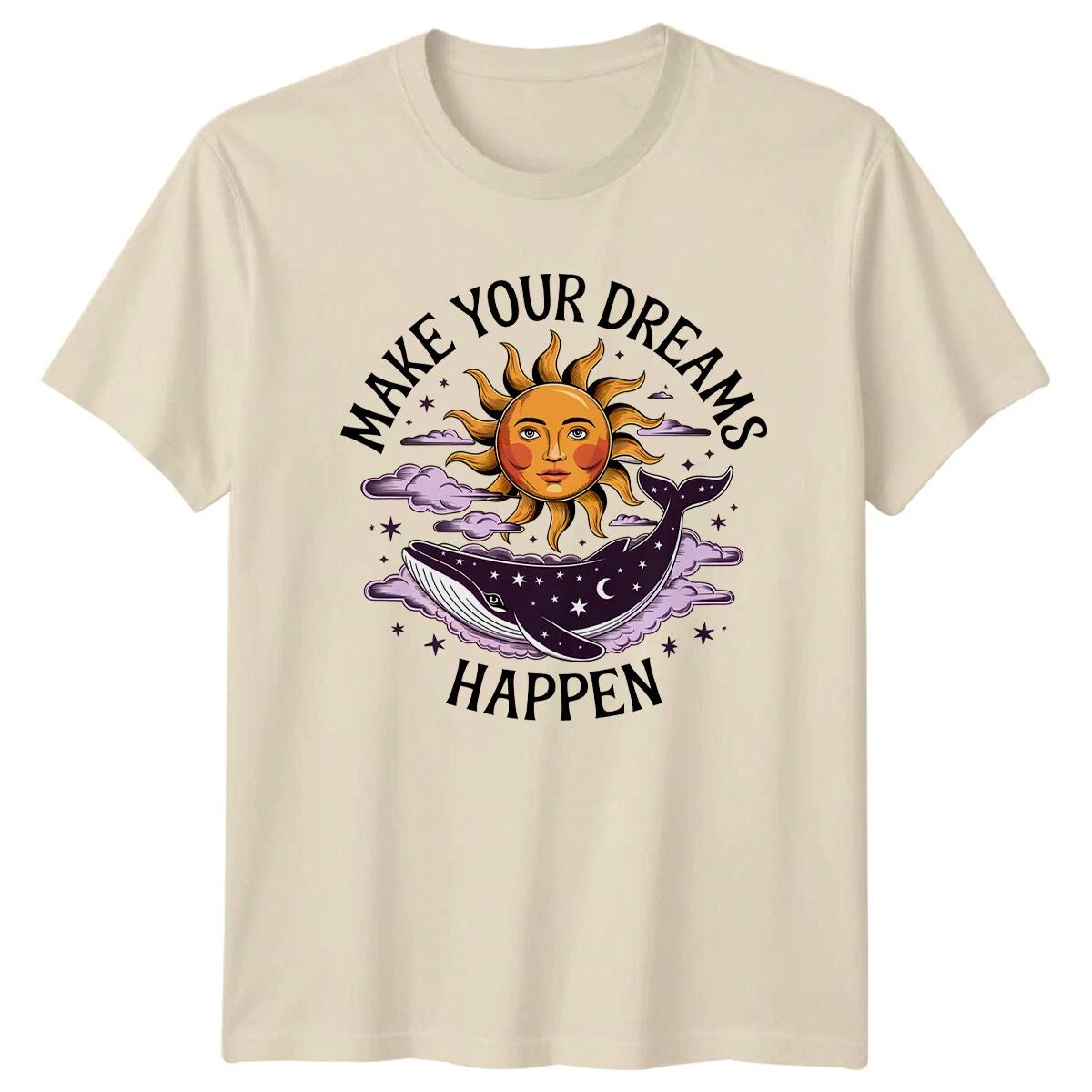 Boho Make Your Dreams Happen Whale Sun Celestial T-Shirt L