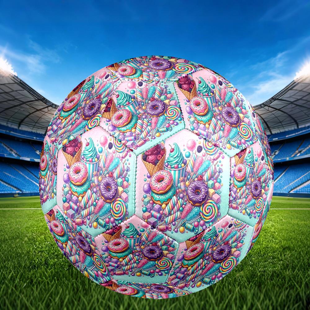 1pc Sweets Delightful Array Theme Soccer Ball Football, Size 5, Lightweight PVC, Durable Outdoor Training Soccer Ball, Gift M61473
