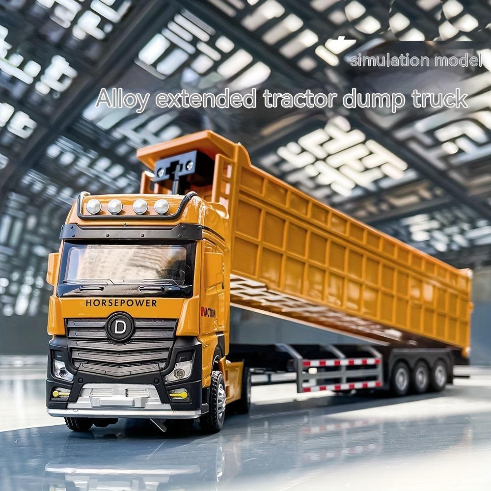 Modellino Giocattolo Camion Ribaltabile Esteso Scala 1/50 Metallo Pressofuso Porte Apribili Suono Luci Veicolo a Retrazione Modelli Ornamenti Regali per Bambini