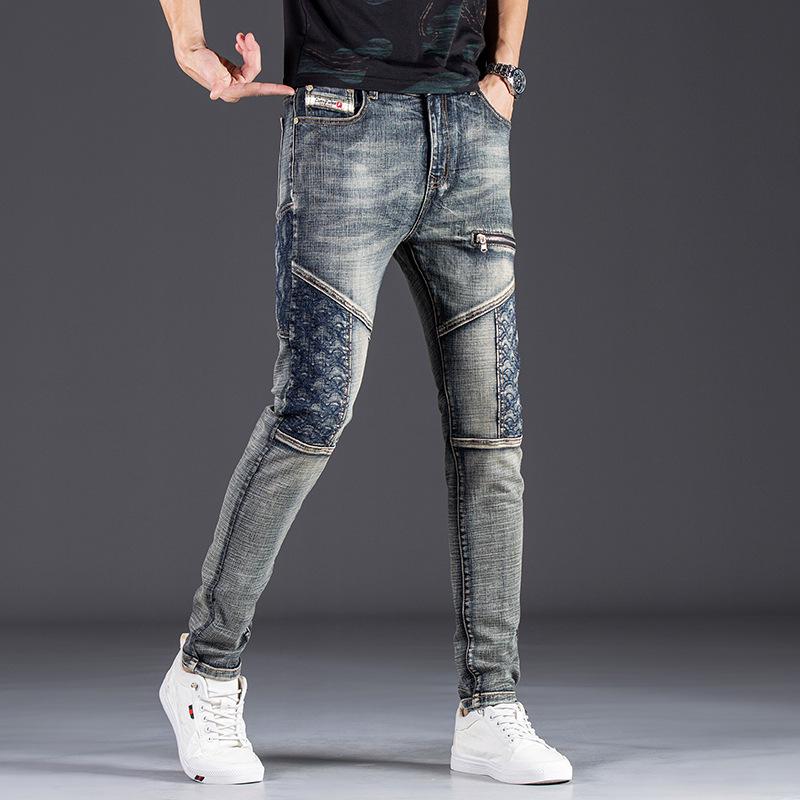 Men's Nostalgic Embroidered Slim Jeans - High-End Luxury Stretch Casual Pants