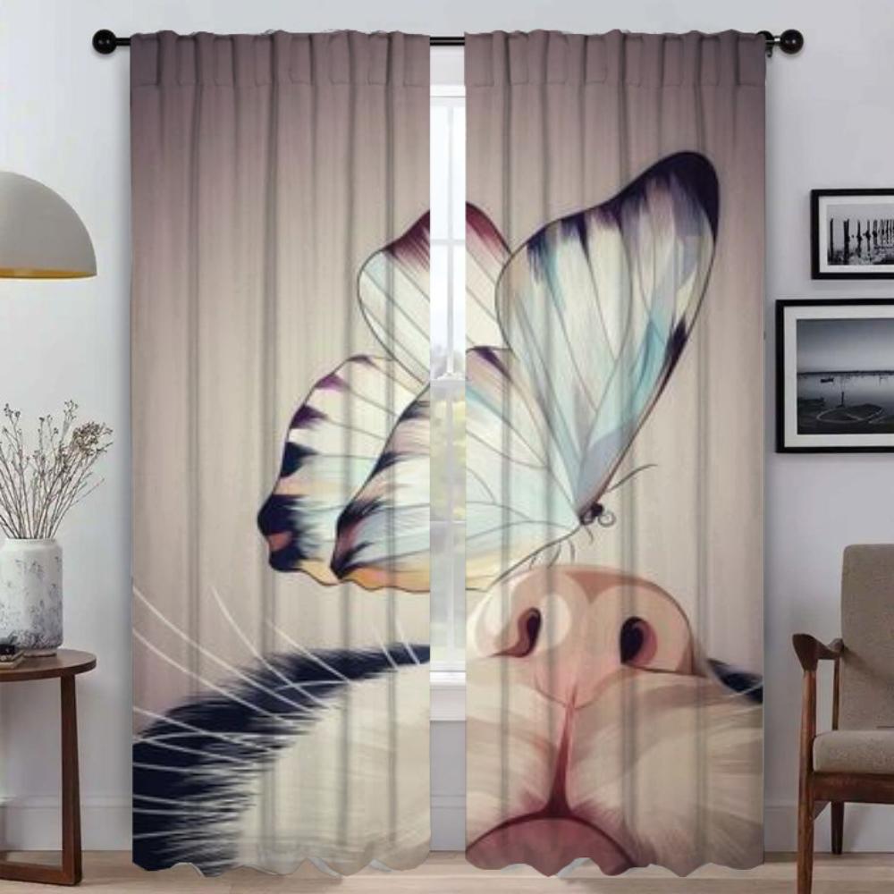 Tierische Küchenvorhänge für Wohnzimmer Vorhang Heim-Innenvorhänge 2 Stück Jalousien Raumteiler Halloween Dekoration Rollos