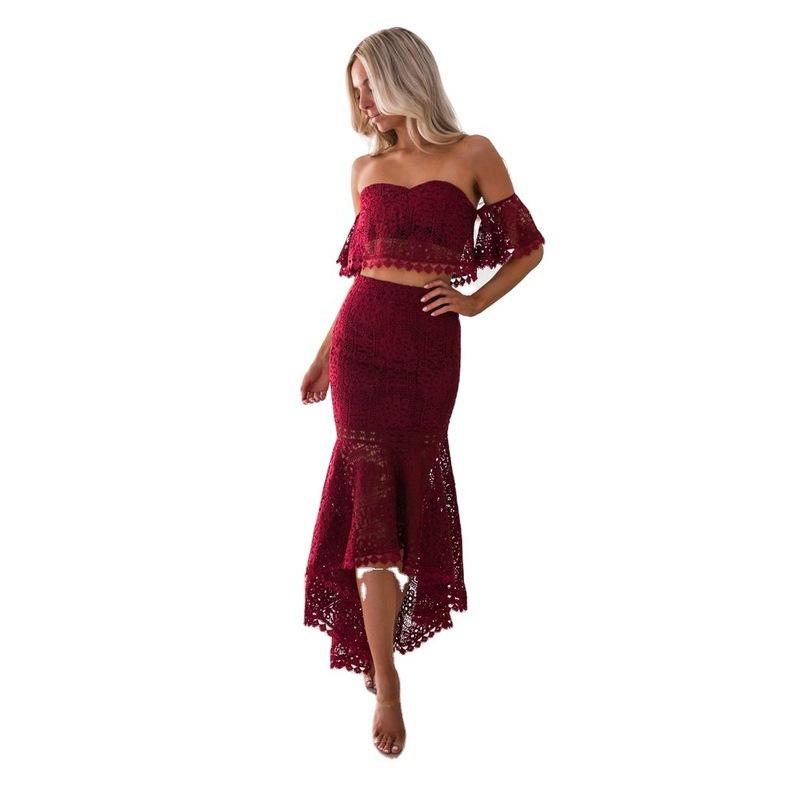 2025 new dress lace skirt tube top halter temperament pencil skirt two-piece women's skirt