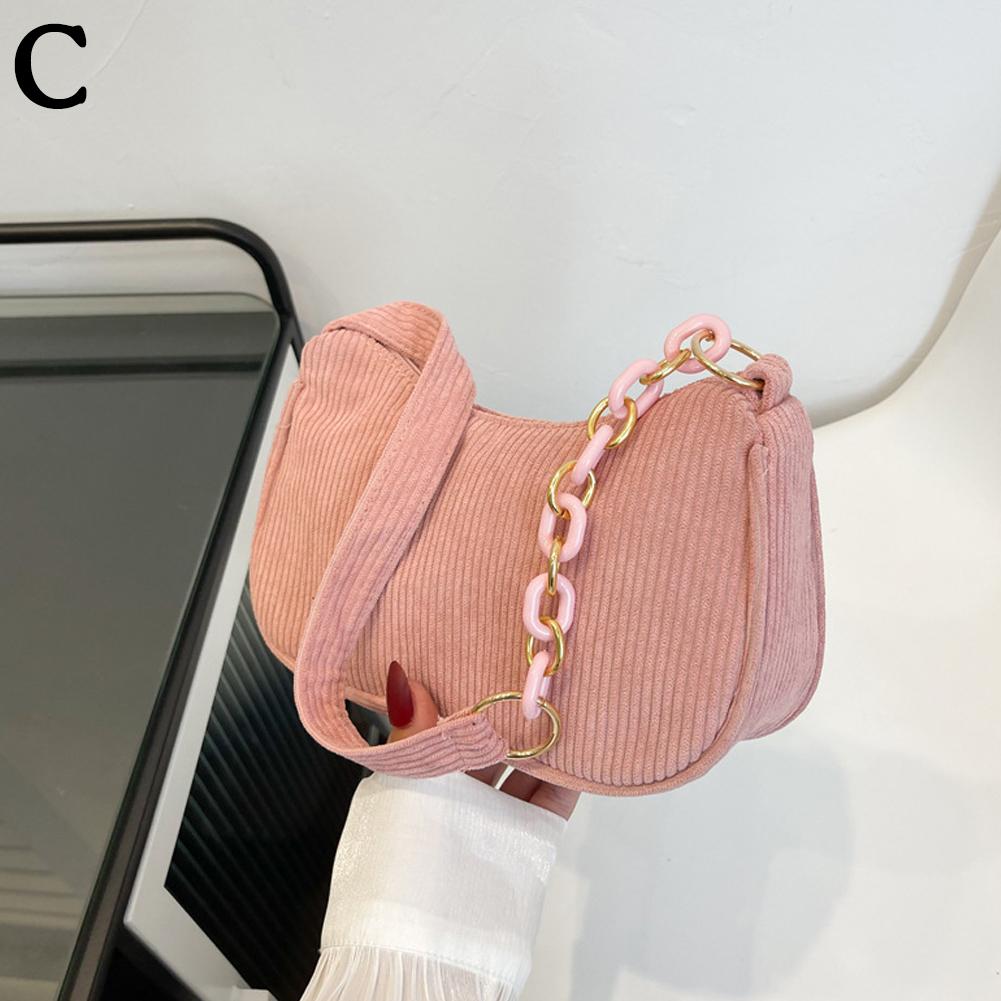 New Arrivals for Spring Fashion Vintage Women's Handbags Corduroy Underarm Bag Casual Shoulder Bags Solid Color Zipper Handbag
