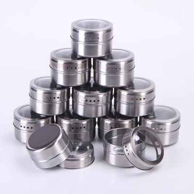 2/12 PZ Barattoli Spezie Acciaio Inossidabile Lattine Condimenti Magnetiche Contenitore Conservazione Spezie Cucina con Coperchio Trasparente e Fori per Setacciare & Versare