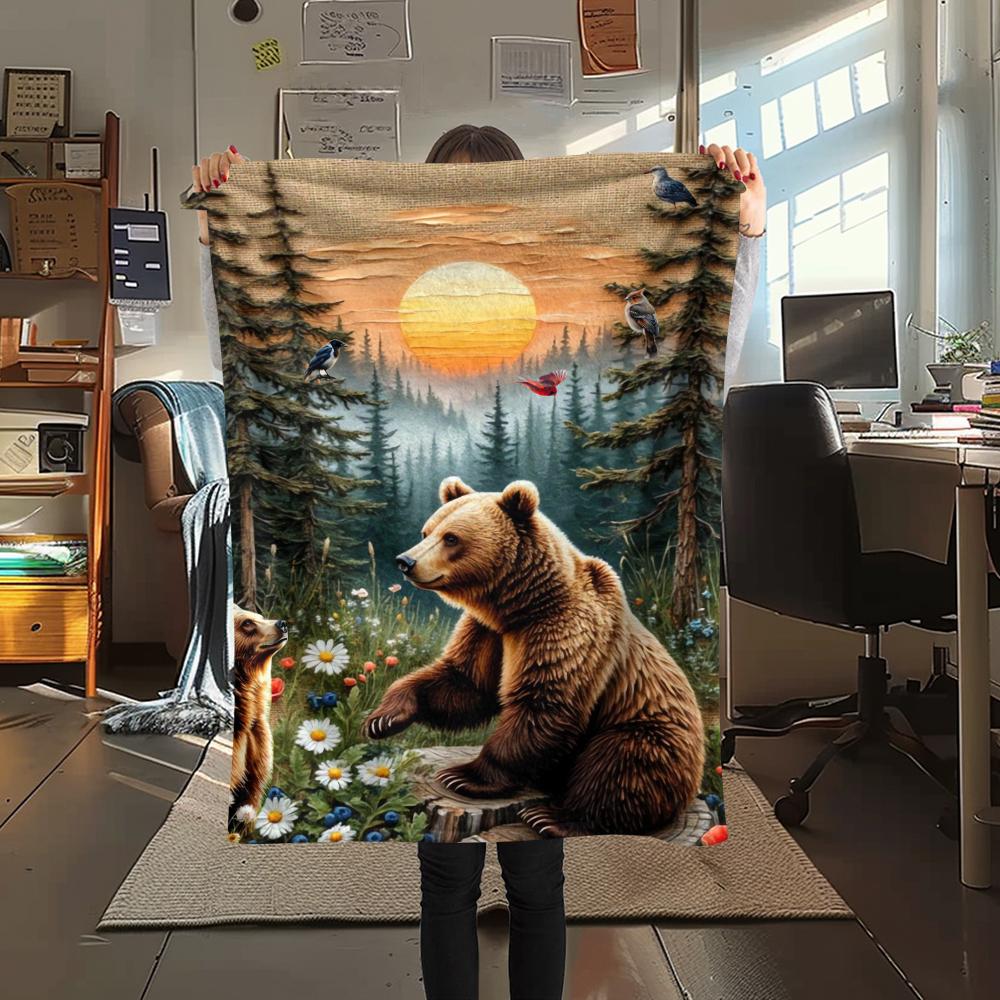 1Pc Brown Bear Print Flannel Blanket, High quality Comfortable for All Seasons, Home Decor, Warmth and Comfort, Perfect for Gifts