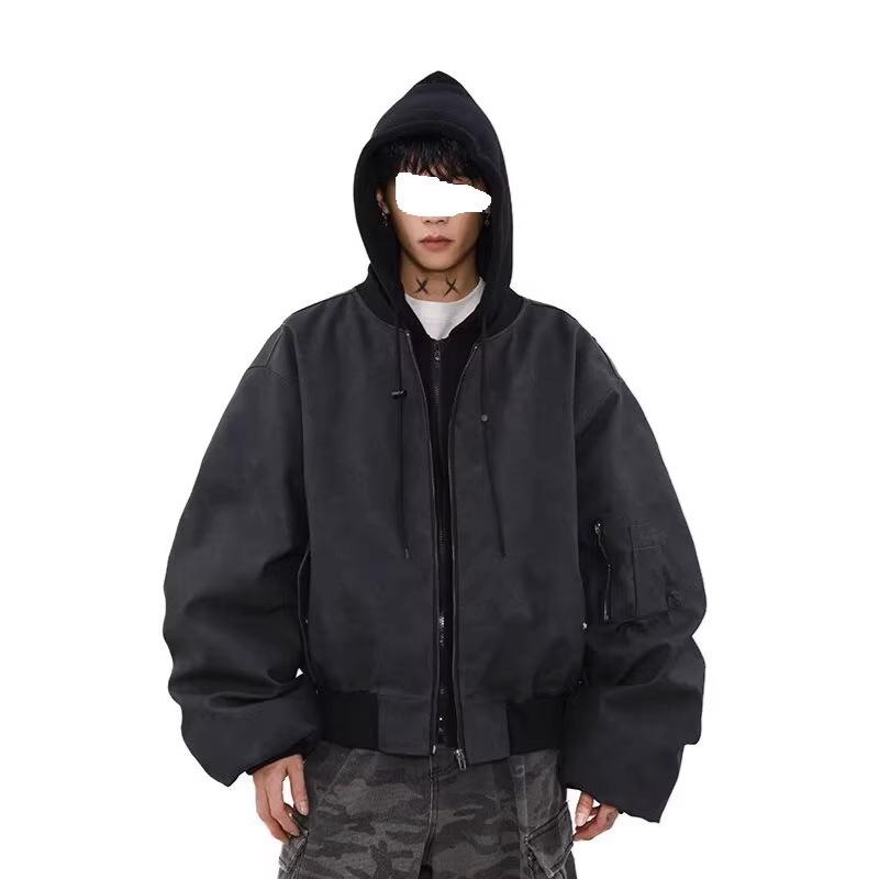 2026 Spring/Autumn Men's Trendy Loose Hooded Jacket - Fake Two-Piece, High Street Style