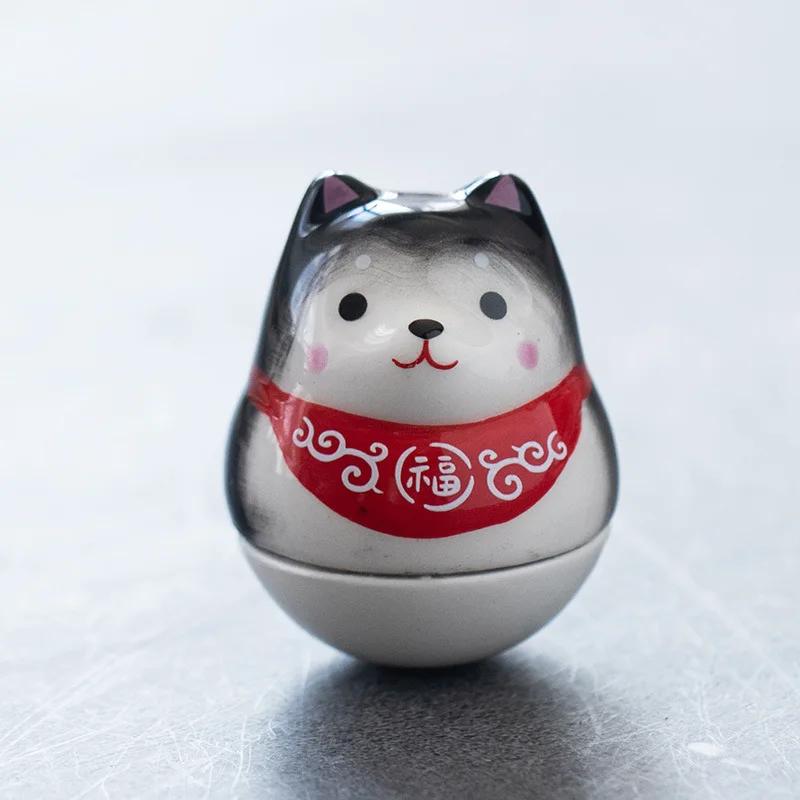 Japanese Ceramic Daruma Crafts Cartoon Lucky Cat Fortune Ornament Landscape Home Decor Accessories Gifts Living Room Decoration