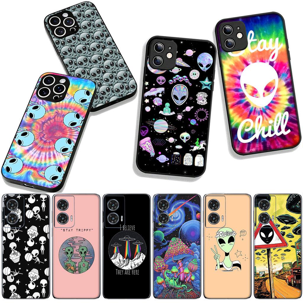 Trippy Tie Dye Peace Alien Phone Cover Case for Apple iPhone 16 15 14 Plus 13 12 Mini 17 Pro Max + ProMax 16E Air 16+ Casing